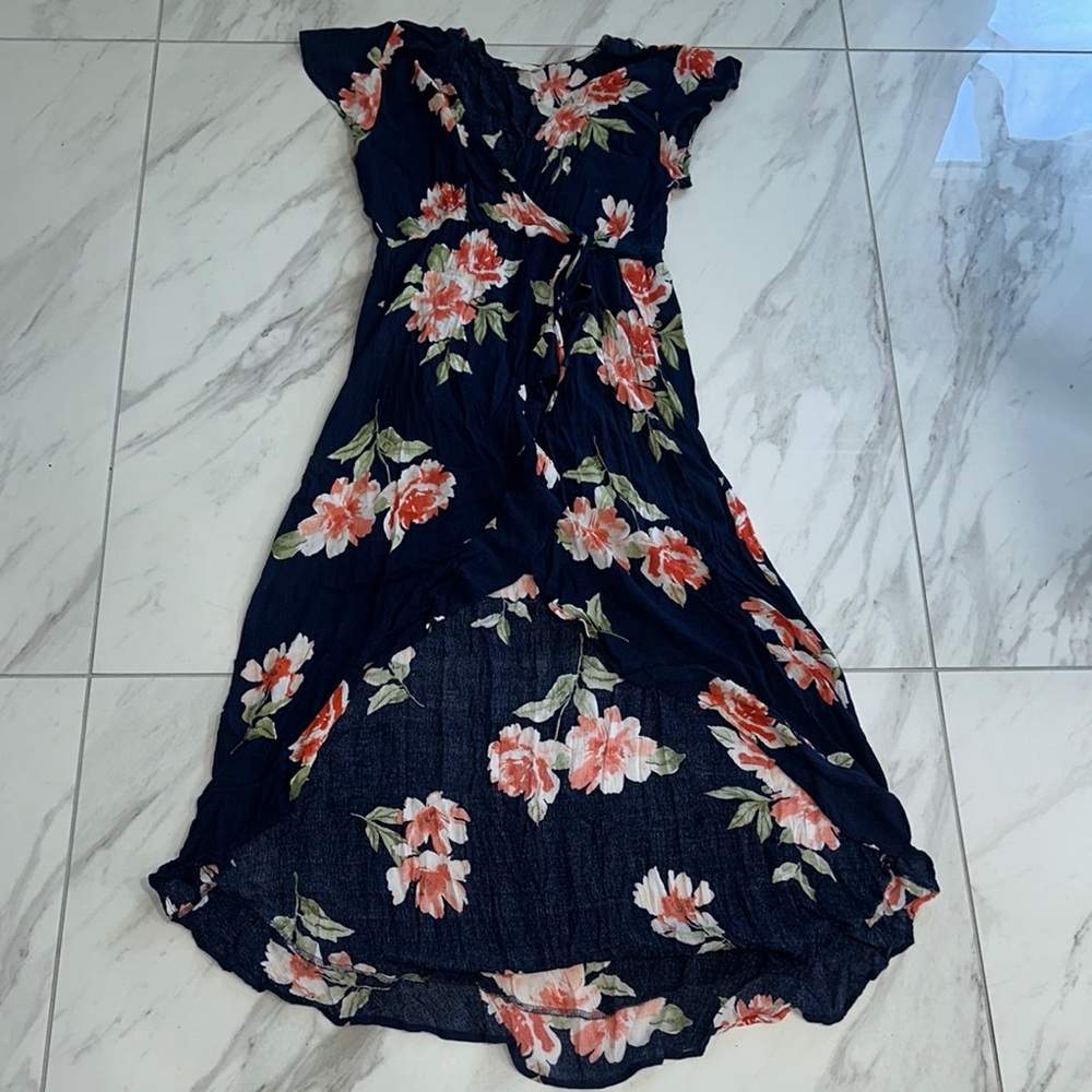 Orange and Pink High Low Sundress with Flutter Sleeves